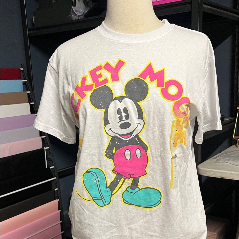 Disney Mickey Mouse White Tee with Pink and Blue Accents